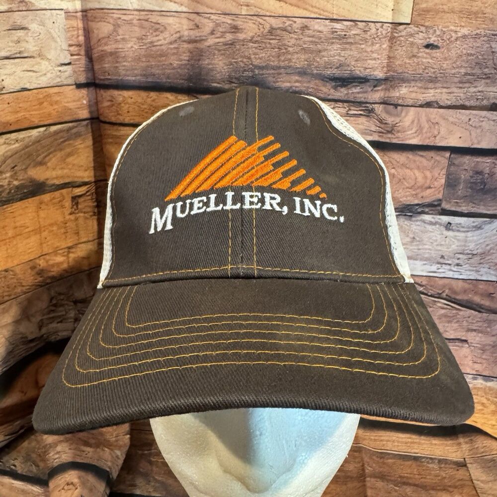 Mueller Inc. Steel Buildings Hat Brown Gray Adjustable Cap Workwear Contractor